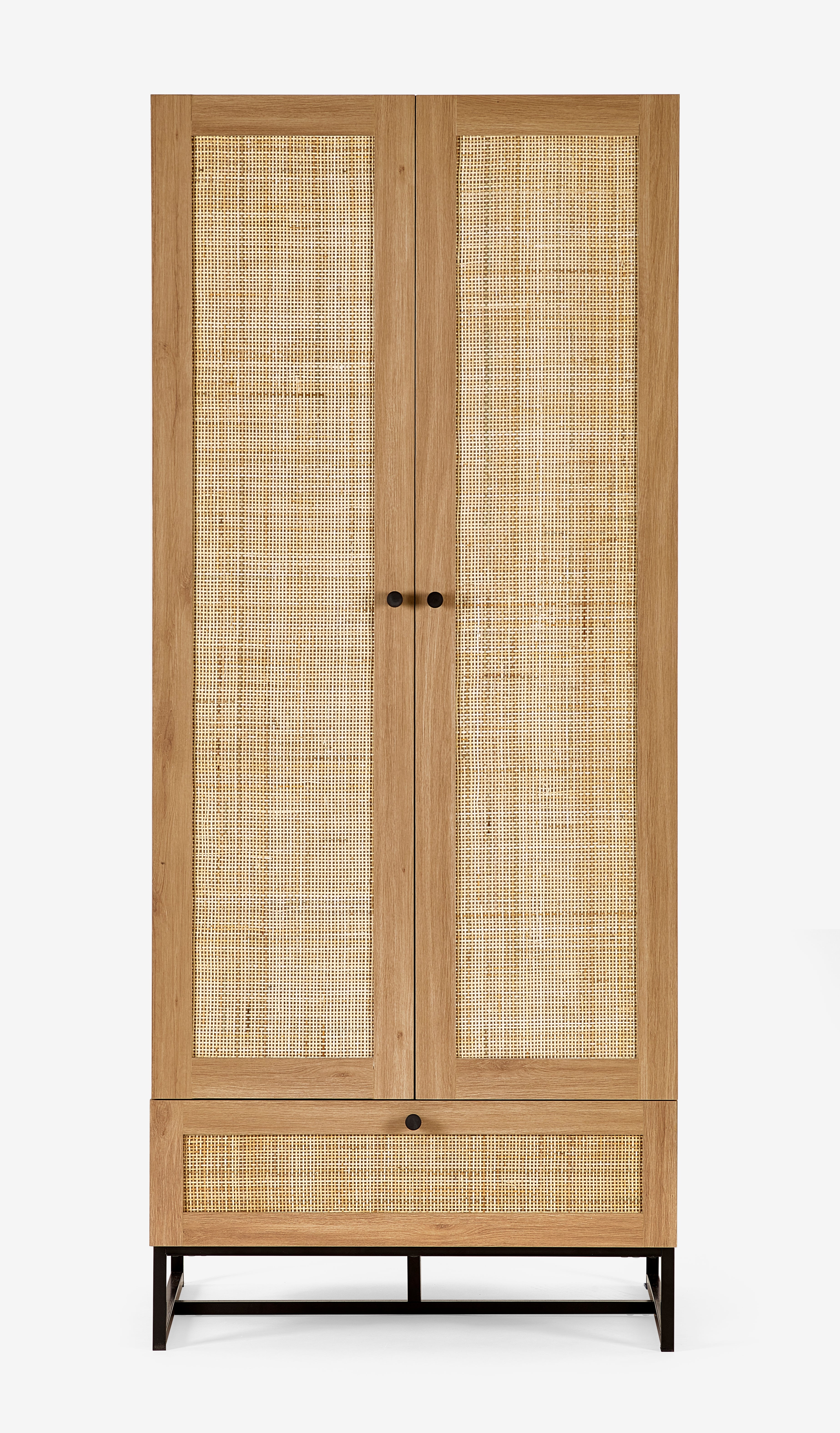 Clermont Oak Wood & Rattan Wardrobe